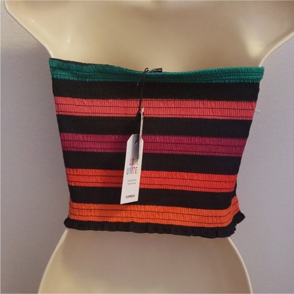New EXPRESS Love Unites M Rainbow Striped Cropped tube Top - Picture 5 of 6